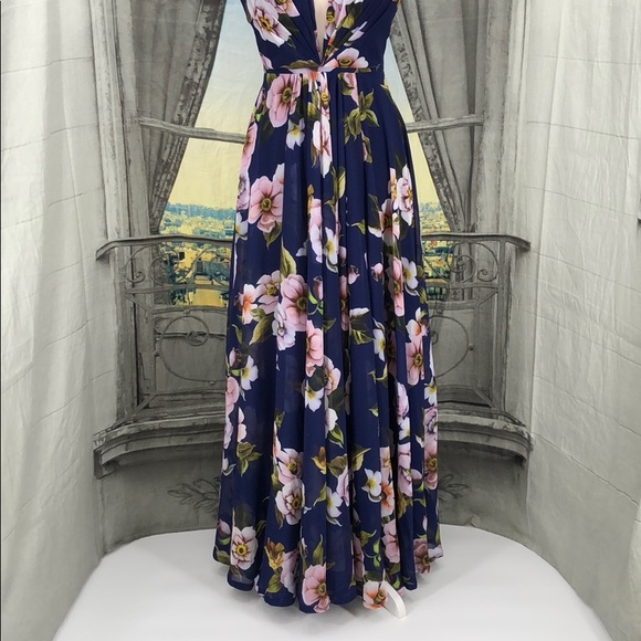 Faviana Blue Floral Chiffon Evening Gown Size 0 - Picture 8 of 8